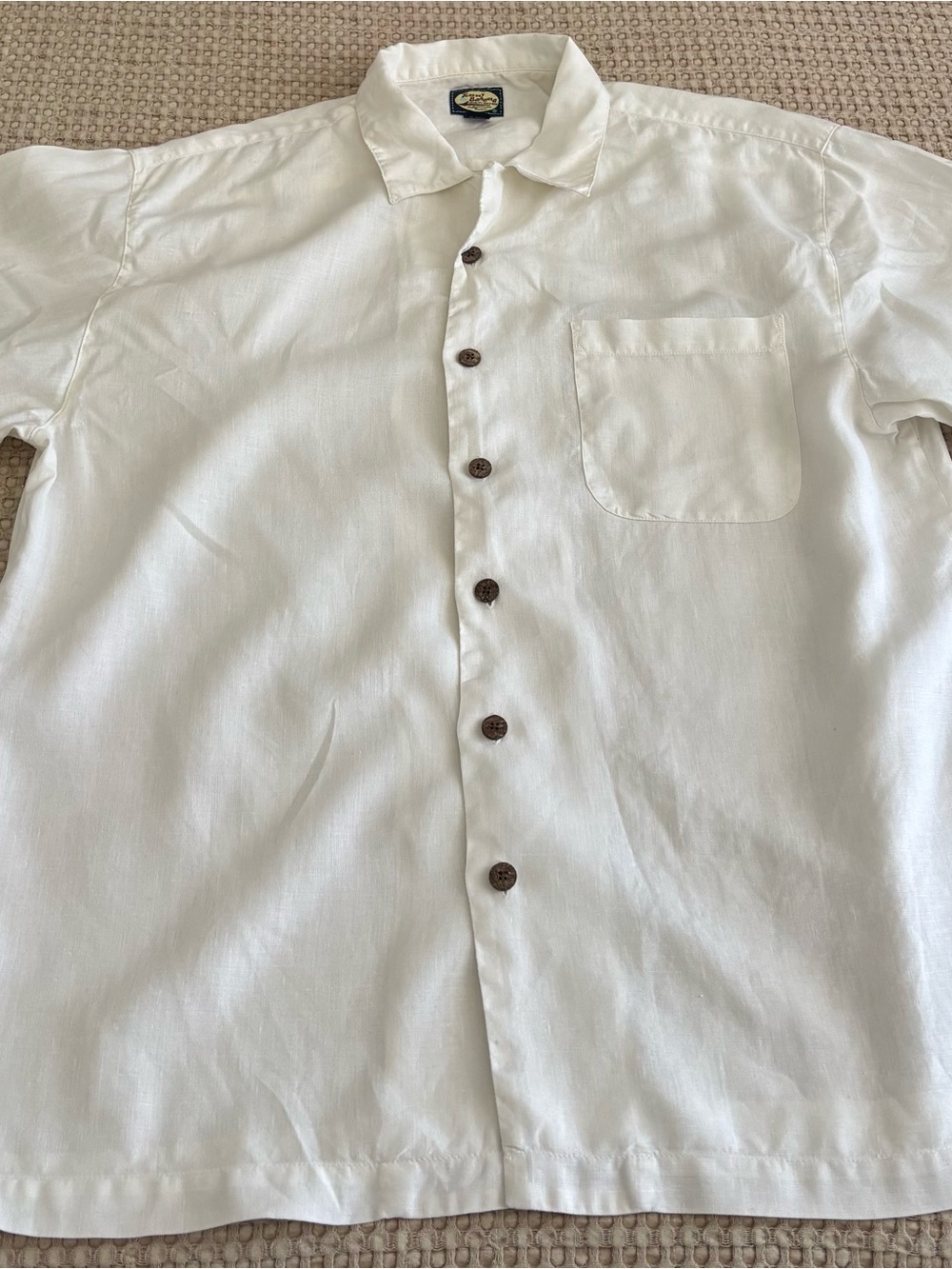 Vintage Tommy Bahama White Short-Sleeve Linen Button-Down Shirt